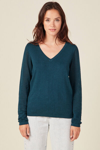 Pull à manches longues bleu canard femme