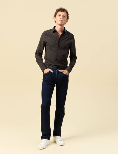 Chemise cintr&eacute;e en coton manches longues gris fonc&eacute; homme