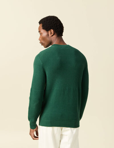 Pull col rond manches longues en coton vert homme