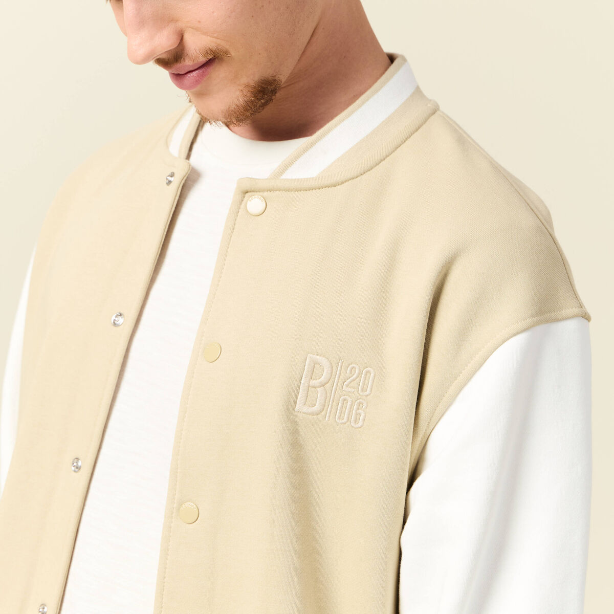 Veste sweat manches longues ecru homme