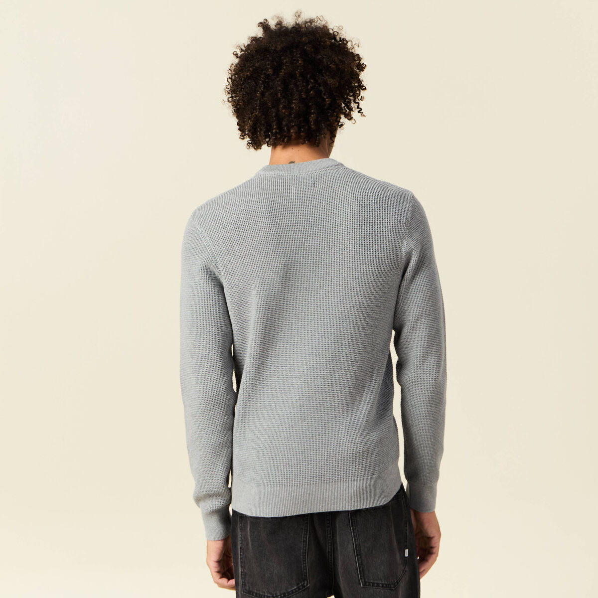 Pull manches longues col rond gris homme