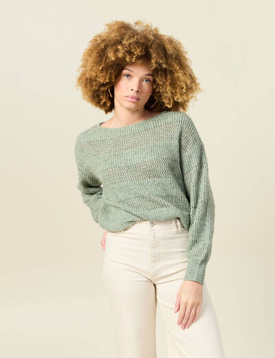 Pull manches longues vert kaki femme