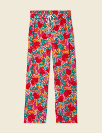 Pantalon carotte taille haute multicolore femme