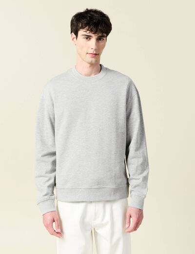 Sweat col rond manches longues en coton gris homme