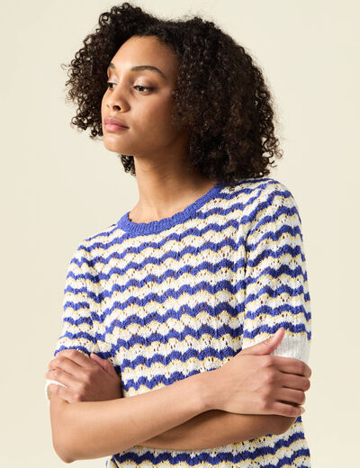 Pull manches courtes bleu electrique femme