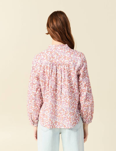 Blouse manches longues en coton orange corail femme