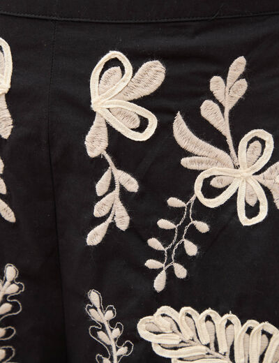 Short en coton avec broderie noir femme