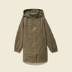 Parka longue droite d&eacute;perlante &agrave; capuche vert kaki femme