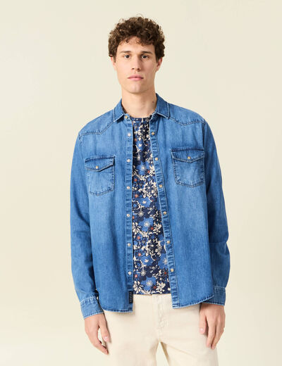 Chemise manches longues denim brut homme