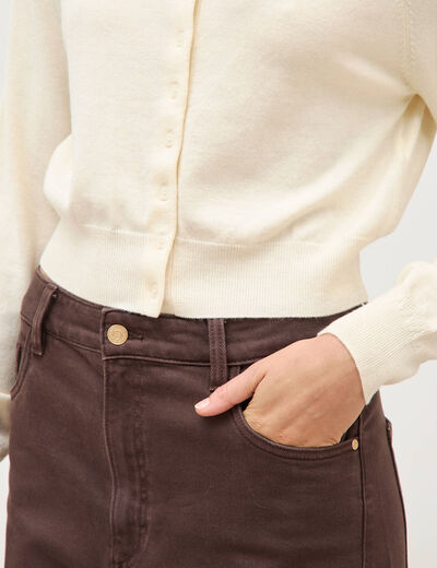 Gilet droit cropped manches longues creme femme