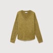 Pull droit col v manches longues vert kaki femme