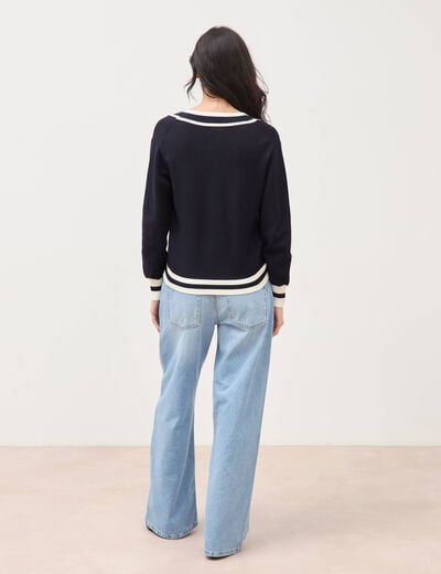 Pull manches longues bleu fonc&eacute; femme