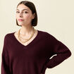 Pull manches longues col en V prune femme