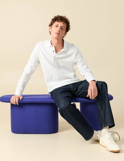 Polo manches longues en coton blanc homme