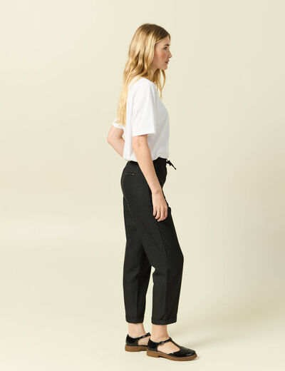 Pantalon taille haute en jeans gris fonc&eacute; femme