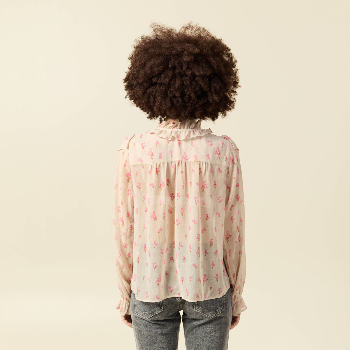 Blouse oversize col v manches longues blanc femme
