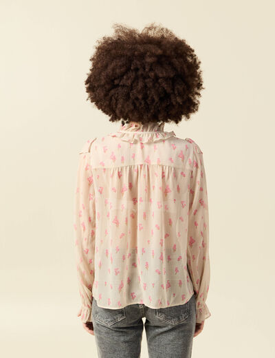Blouse oversize col v manches longues blanc femme