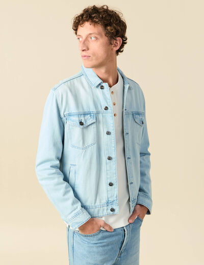Veste droite en jean denim bleach homme