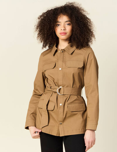 Veste saharienne cintrée vert kaki femme
