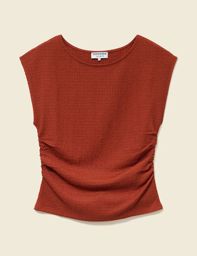 T-shirt ajust&eacute; sans manches marron cognac femme