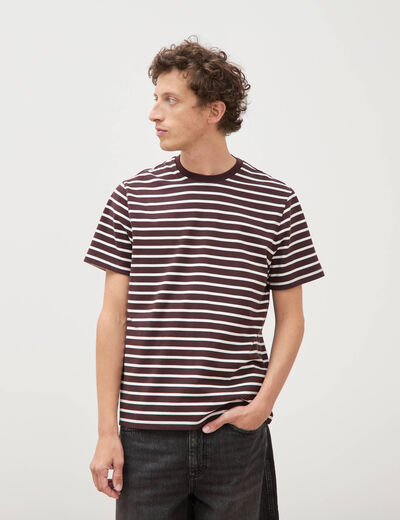 T-shirt en coton manches courtes marron fonc&eacute; homme