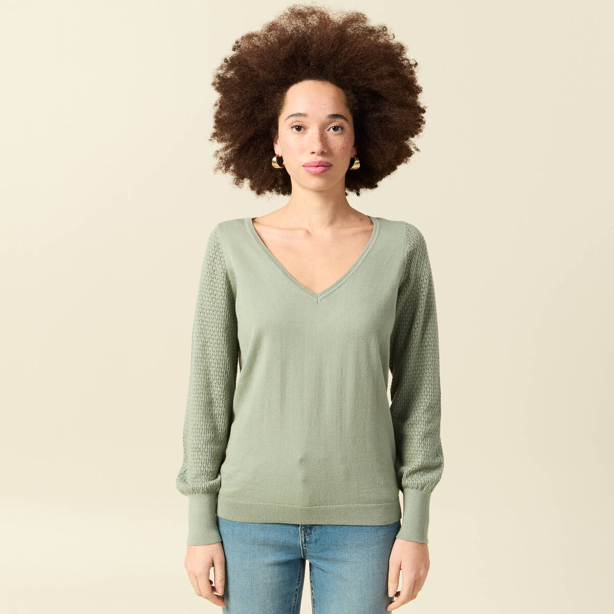 Pull manches longues vert kaki femme
