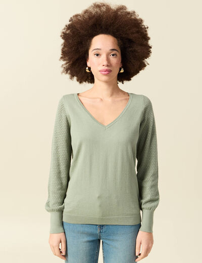 Pull manches longues vert kaki femme