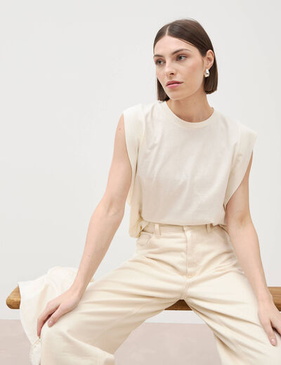 T-shirt en coton sans manches creme femme