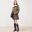 Blouson court oversize col sherpa vert kaki femme