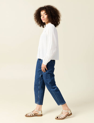 Chemise manches longues brod&eacute;e ecru femme