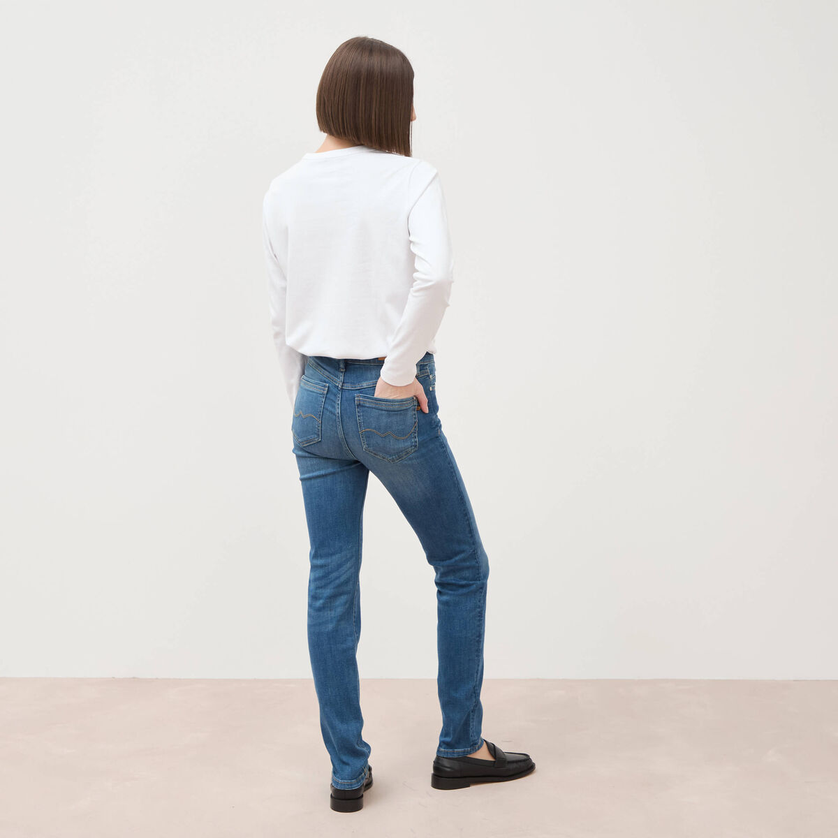 Jeans slim taille haute denim stone femme