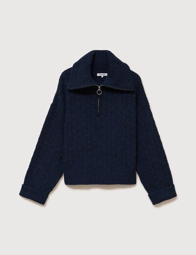 Pull droit manches longues bleu marine femme