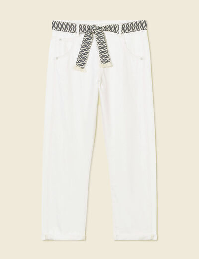 Jeans boyfriend ceinturé denim blanc femme