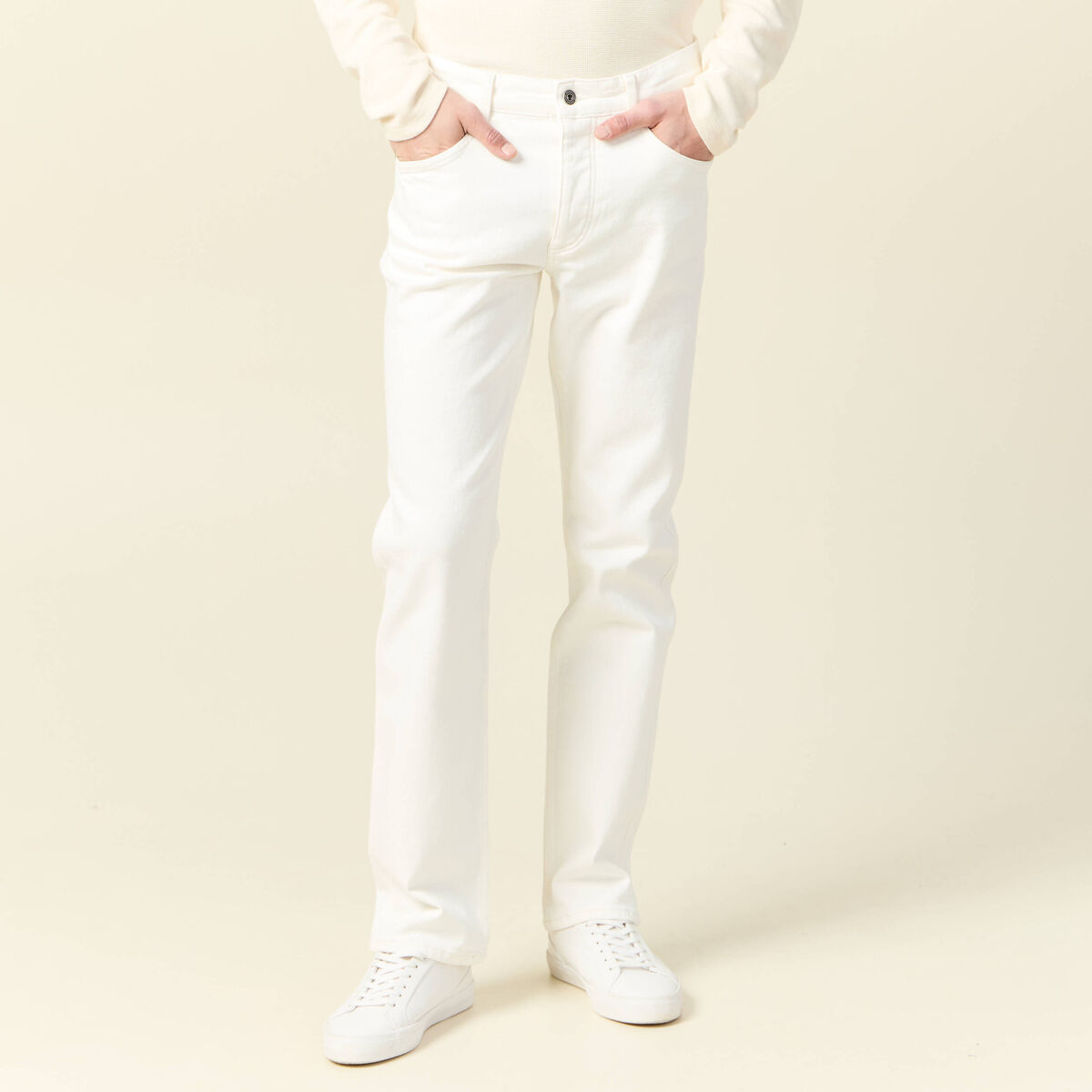 Jeans regular 5 poches denim blanc homme