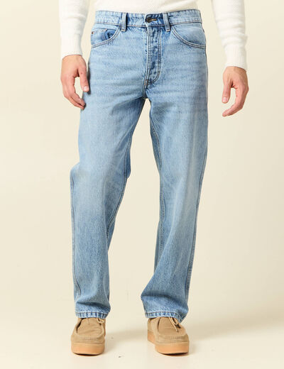 Jeans relax 5 poches denim bleach homme