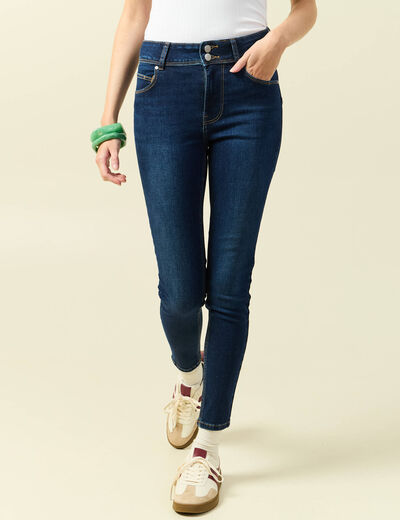 Jeans skinny 7/8&egrave;me taille haute denim brut femme