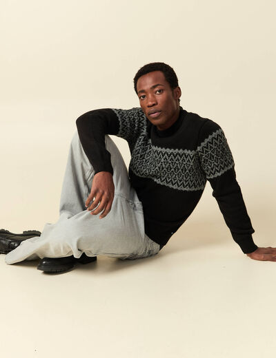 Pull col rond manches longues noir homme
