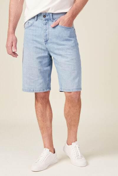 Bermuda large 5 poches denim bleach homme