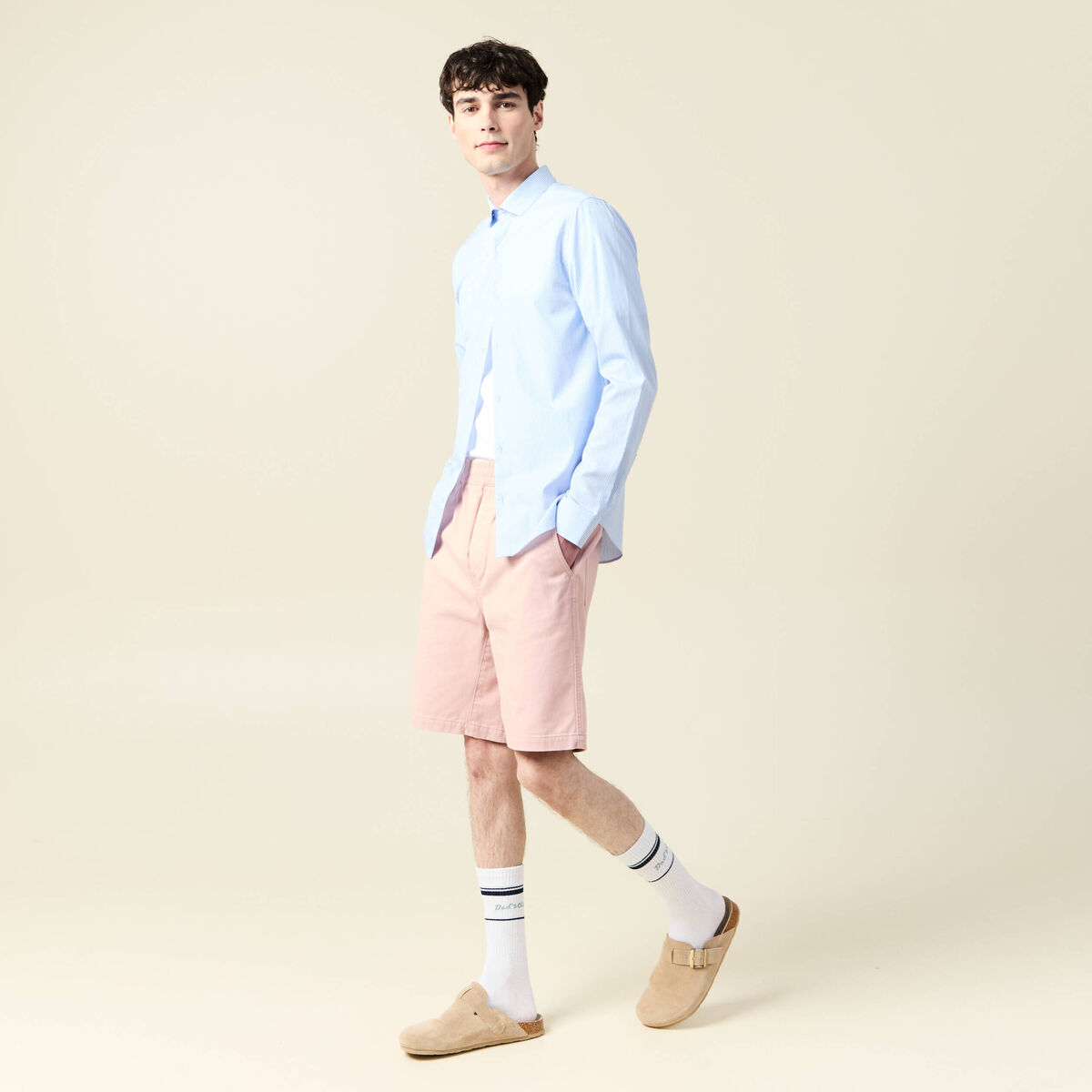 Bermuda droit rose pastel homme