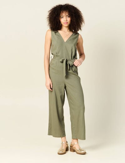 Combinaison salopette fines bretelles vert kaki femme