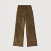 Pantalon large taille haute en velours vert olive femme