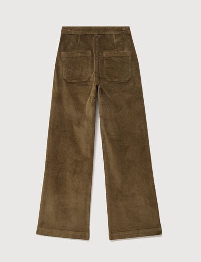 Pantalon large taille haute en velours vert olive femme