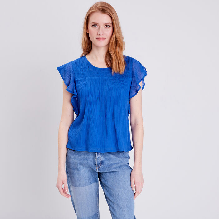 Blouse manches courtes bleu electrique femme