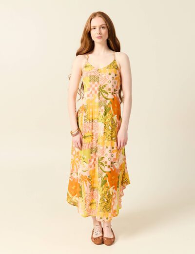 Robe longue droite orange corail femme