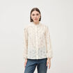 Chemise manches longues col mao bleu femme