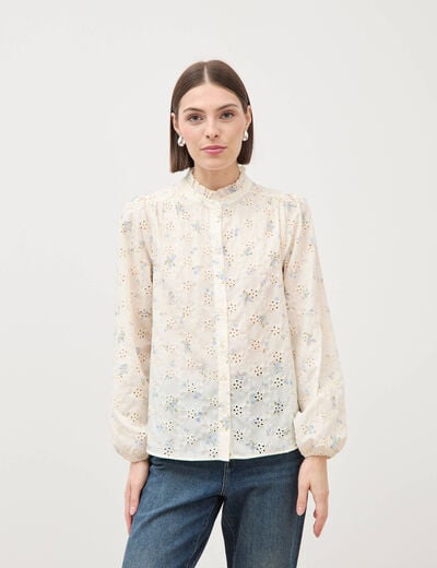 Chemise manches longues col mao bleu femme