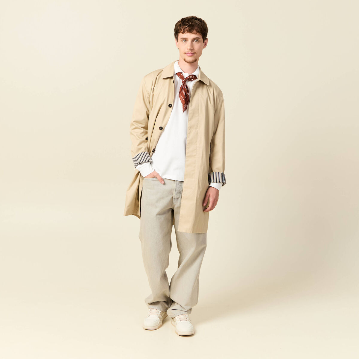 Polo manches longues en coton ecru homme