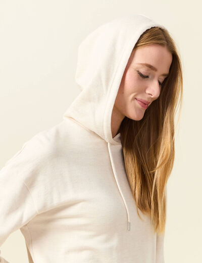 Sweat à capuche brillant creme femme
