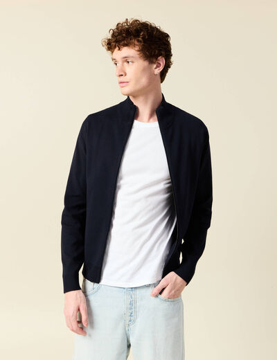Gilet manches longues zipp&eacute; bleu marine homme