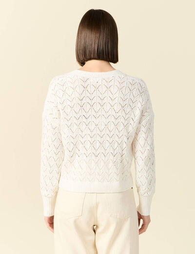Gilet manches longues ajouré ecru femme